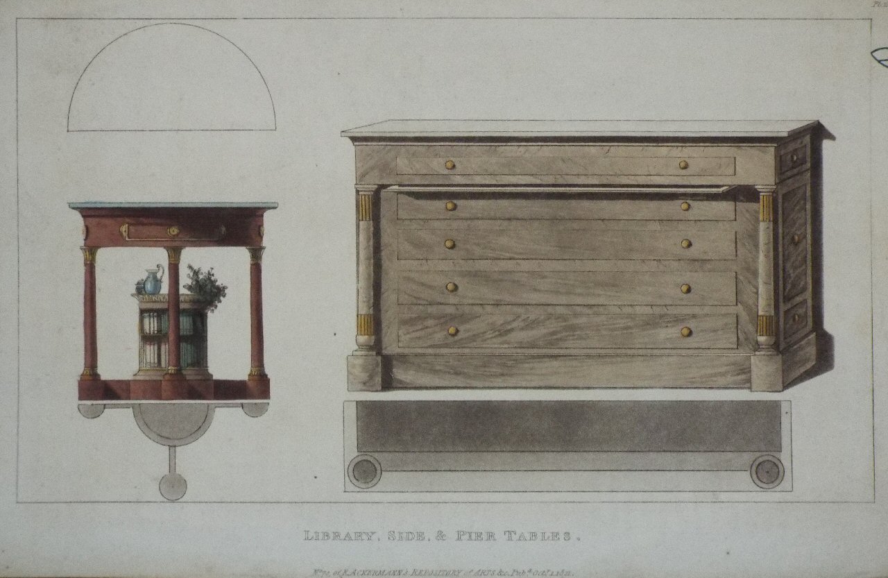 Aquatint - Library, Side, & Pier Table.